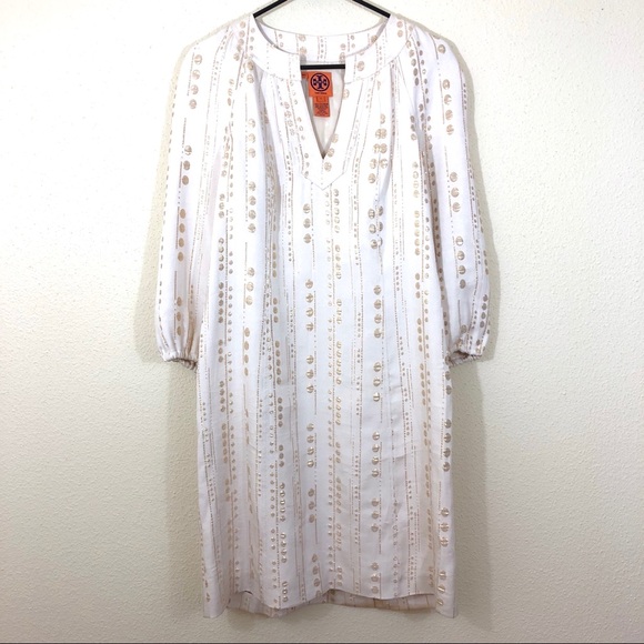 Tory Burch Metallic Print Split-Neck Tunic Dress - Picture 1 of 8